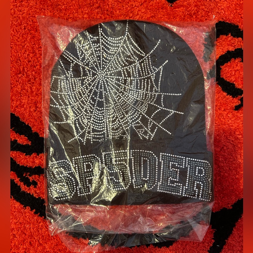 Spider Young Thug Brown Rhinestone Web Beanie